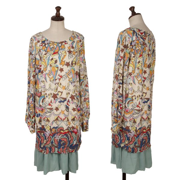 【中古】 ツモリチサトTSUMORI CHISATO ウールラメグラフィックプリントレイヤードデザインチュニック マルチ2【レディース】