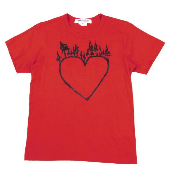 【中古】 コムコム コムデ給仕COMME des GARCONS ツリーハートプリントティーシャツ 赤黒XS【レディース】 レディースファッション-Tシャツ・カットソー-トップス