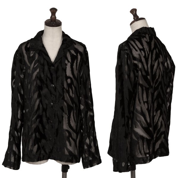 【中古】 イッセイミヤケISSEY MIYAKE フロッキーシースルーオープンカラーブラウス 黒M位【レディース】|PLAYFUL