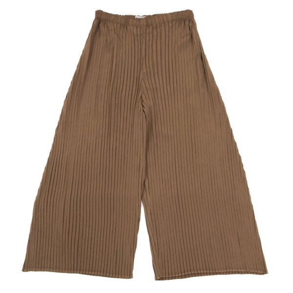 【中古】 イッセイミヤケISSEY MIYAKE プリーツフレアワイドパンツ 茶1【レディース】