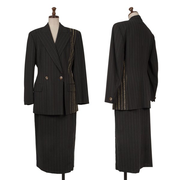 【中古】 ジャンポールゴルチエファムJean Paul GAULTIER FEMME ストライプステッチウールセットアップ 黒他40【レディース】