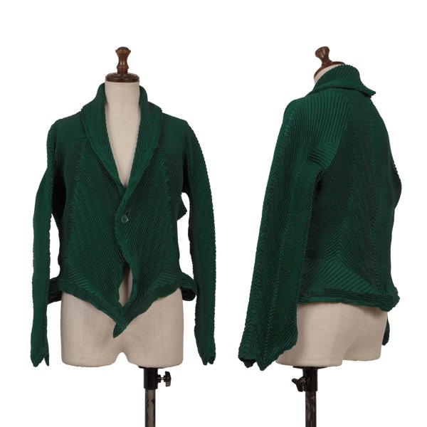 【中古】 イッセイミヤケISSEY MIYAKE 3Dスチームストレッチプリーツジャケット 緑2【レディース】
