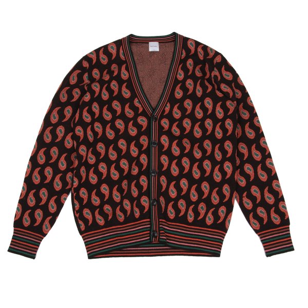 【中古】 極点スミスPaul Smith ペイズリージャガードカーディガン 焦げ茶赤他L【メンズ】