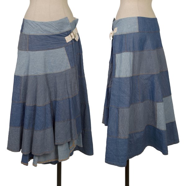 【中古】 トリココムデギャルソンtricot COMME des GARCONS シャンブレー切替ラップデザインスカート 水色M【レディース】｜PLAYFUL