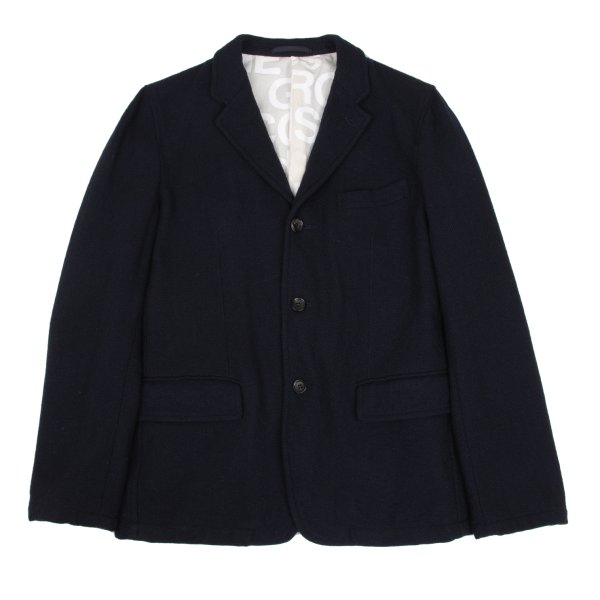 【中古】 コムデギャルソンオムCOMME des GARCONS HOMME 羊毛混裏ロゴデザインジャケット 紺S【メンズ】