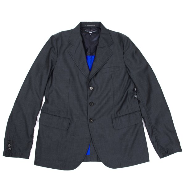【中古】 コムデ給仕 オムCOMME des GARCONS HOMME 羊毛縞模様織り3Bノッチドラペルジャケット 薄墨色L【メンズ】