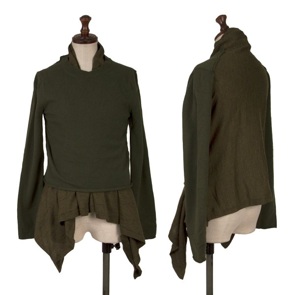 【中古】 コムデギャルソンCOMME des GARCONS ドッキングドレープウールニット カーキS【レディース】｜PLAYFUL