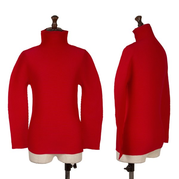 【中古】 イッセイミヤケ ミーISSEY MIYAKE me ストレッチプリーツハイネックカットソー 赤F【レディース】