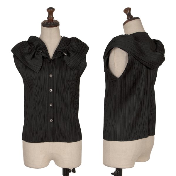 【中古】 筋目プリーズPLEATS PLEASE ドローコードカラーノースリーブシャツ 黒3【レディース】