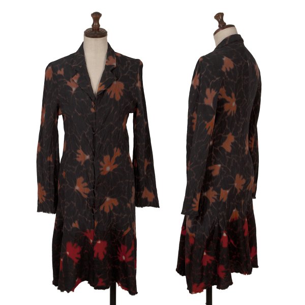 【中古】 コムデ給仕COMME des GARCONS 抜染グラフィック裁ち切り引っかかり打ちきりロング上衣 黒オレンジ色M【レディース】