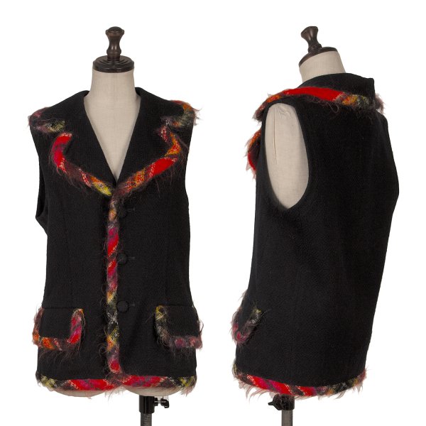 【中古】 トリココムデギャルソンtricot COMME des GARCONS シャギーチェックトリムウールベスト 紺赤S【レディース】