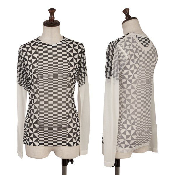 【中古】 コムデ給仕COMME des GARCONS チェッカー生産品プリントシースルーカットソー モノクロームM位【レディース】
