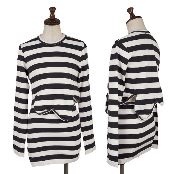 【中古】 コムデ給仕COMME des GARCONS 波カットデザインボーダーカットソー 白紺M位【レディース】