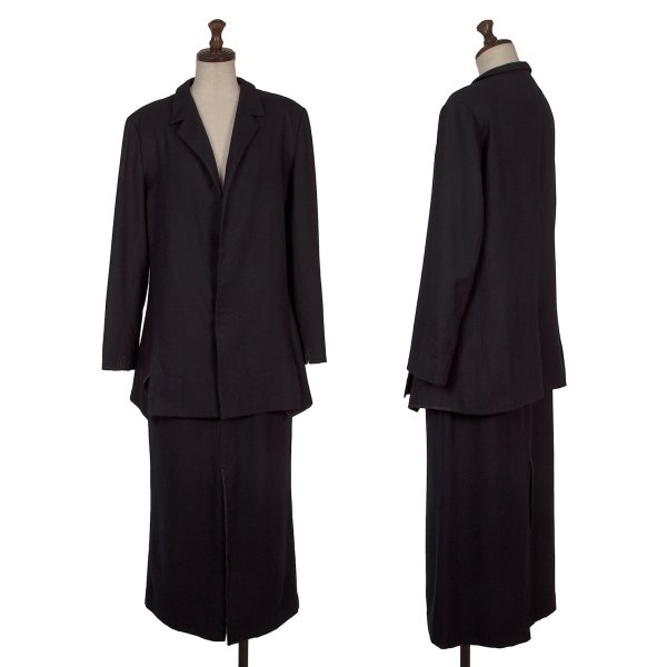 【中古】 ヨウジヤマモト ファムYohji Yamamoto FEMME ウールパイピングスリットデザインセットアップ 紺2 3【レディース】