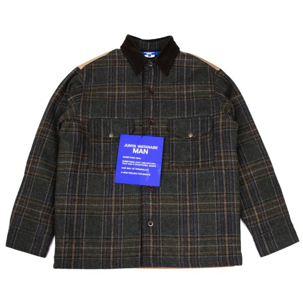 ジュンヤワタナベマンJUNYA WATANABE MAN×フィルソンFILSON レザー切替ウールツィード中綿シャツジャケット カーキ他XL【メンズ】|PLAYFUL