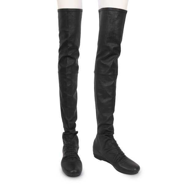 【中古】 リックオウエンスRick Owens タックレザーストッキングブーツ 黒39(24.5位)【レディース】