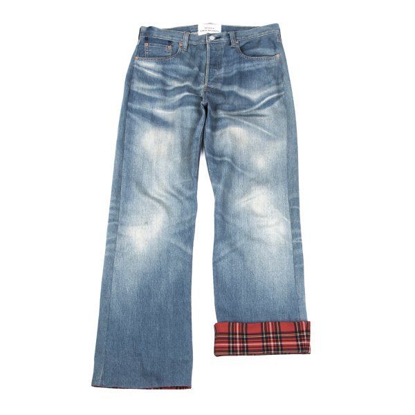 【中古】 ジュンヤワタナベ×リーヴァイズジーンズJUNYA WATANABE×Levi\u0027s 裾弁慶格子うつり変わりチェックデニムパンツ インディゴL【メンズ】