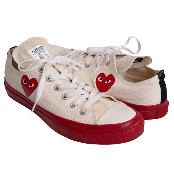 【中古】 プレイ コムデギャルソン&times;コンバースPLAY COMME des GARCONS&times;CONVERSE オールスター チャックテイラー ローカットスニーカー アイボリー赤26cm【メンズ】｜PLAYFUL