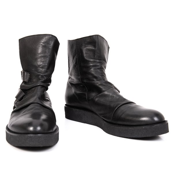 【中古】 ヨウジヤマモト ノアールYohji Yamamoto NOIR サイドベルトデザインレザーブーツ 黒6（24.5位）【レディース】