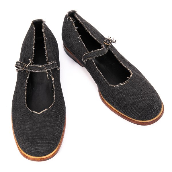 【中古】 ヨウジヤマモト ノアールYohji Yamamoto NOIR 切りっぱなしキャンバスメリージェーンシューズ 濃灰色36（24,5位） 【レディース】