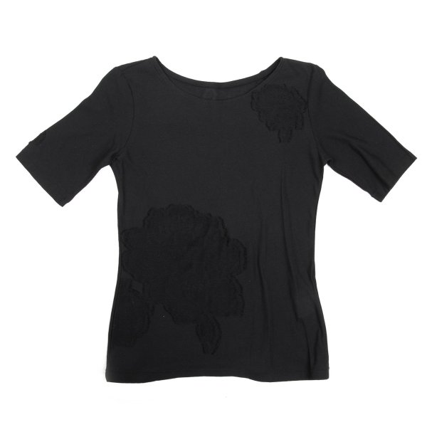 【中古】 ヨウジヤマモト ノアールYohji Yamamoto NOIR 綿織物混フラワージャガードティーシャツ 黒2【レディース】 Tシャツ・カットソー-レディースファッション