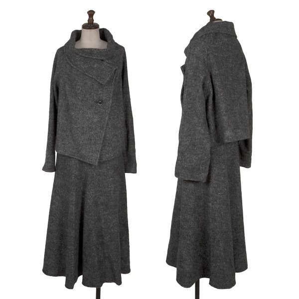 【中古】 ワイズY\u0027s ウールナイロンヘリンボーンセットアップ 薄墨色2【レディース】