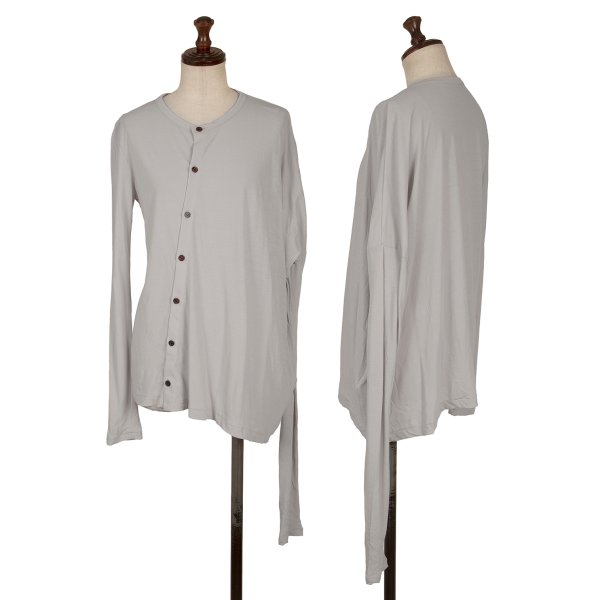【中古】 ヨウジヤマモト ファムYohji Yamamoto FEMME 綿織物天竺アシンメトリーカーディガン 薄墨色2【レディース】