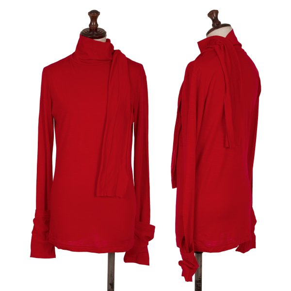 【中古】 ヨウジヤマモト ファムYohji Yamamoto FEMME タイネックウールニットソー 赤2【レディース】｜PLAYFUL