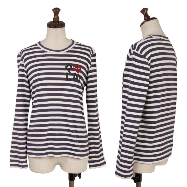 【中古】 かき鳴らす コムデ給仕PLAY COMME des GARCONS ハートロゴプリントボーダーカットソー 紺白M【レディース】