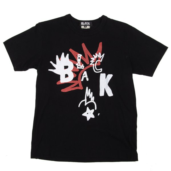【中古】 ブラックコムデギャルソンBLACK COMME des GARCONS ロゴタイプ刷り上げるティーシャツ 黒白赤S【レディース】