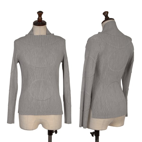 【中古】 イッセイミヤケISSEY MIYAKE サークルエンボスネックデザインプリーツカットソー 薄墨色2【レディース】