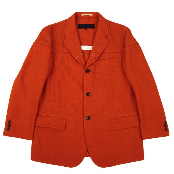 【中古】 コムデ給仕 オムCOMME des GARCONS HOMME 羊毛混裁ち切り青写真織り上衣 オレンジ色S【メンズ】