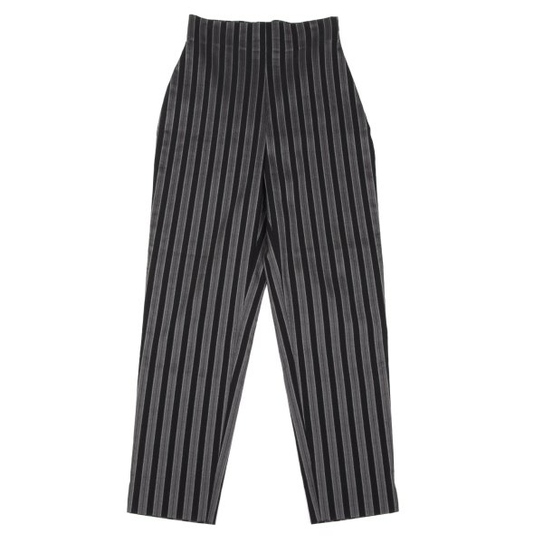 【中古】 ロメオジリROMEO GIGLI 綿織物混紡ストレッチストライプハイウエストパンツ 黒薄墨色63-90【レディース】