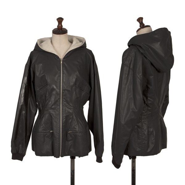 【中古】 ジャンポールゴルチエJean Paul GAULTIER ウエストシェイプダーツジップフードラバージャケット 黒9【レディース】