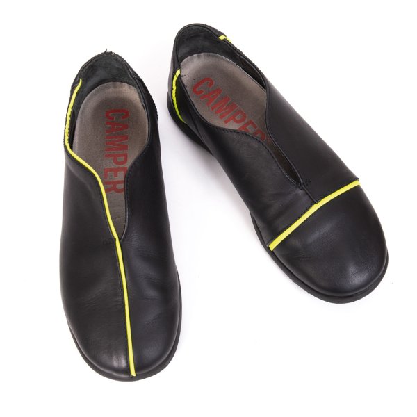 【中古】 カンペールCAMPER カラーパイピングレザースリッポンシューズ 黒黄緑37(23.5糎位)【レディース】