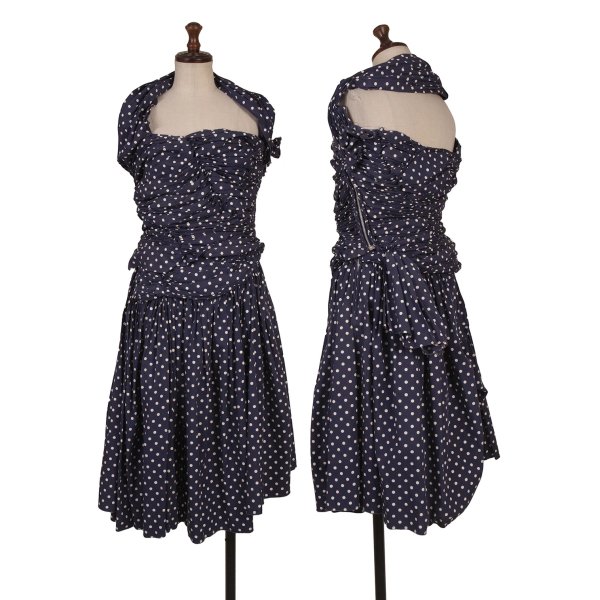 【中古】 コムデ給仕COMME des GARCONS ドットプリントギャザーデザインホルターネックブラウスセットアップ 紺SS【レディース】