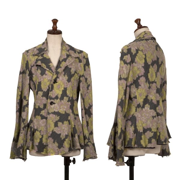【中古】 トリココムデギャルソンtricot COMME des GARCONS 裁ち切りフローラルデザインジャケット 暗灰色黄サクラ色M【レディース】