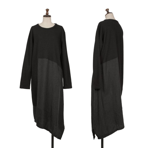 【中古】 ワイズY\u0027s ウールリネンピンストライプうつり変わり編み物衣装 黒薄墨色1【レディース】