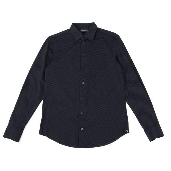 【中古】 エンポリオアルマーニEMPORIO ARMANI Aプリントナイロンストレッチシャツ 紺黒S【メンズ】