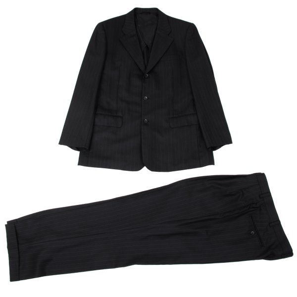 【中古】 パ通り手形Papas ウールシルクピンストライプセットアップ 黒48M 54XL 【メンズ】