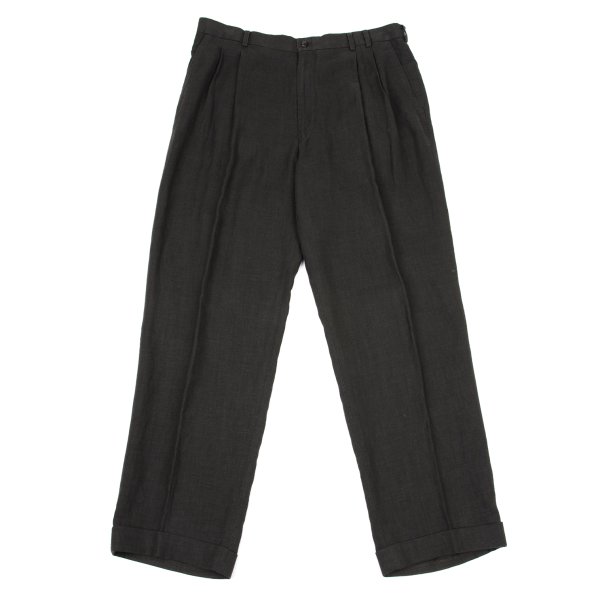 【中古】 パ通行手形Papas リネンツータックパンツ  濃灰色54XL【メンズ】