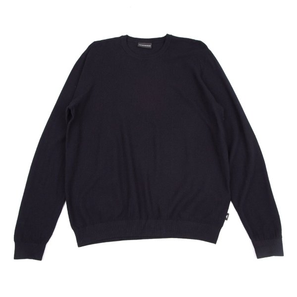 【中古】 エンポリオアルマーニEMPORIO ARMANI ワイドヘリンボーンクルーネックニット 紺XXL【メンズ】 メンズファッション-ニット・セーター-トップス