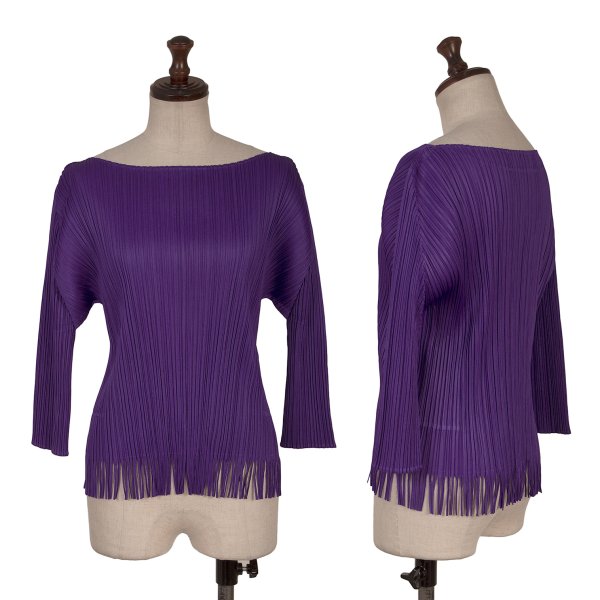 【中古】 筋目プリーズPLEATS PLEASE プリーツヘムフリンジカッティングカットソー 紫3【レディース】