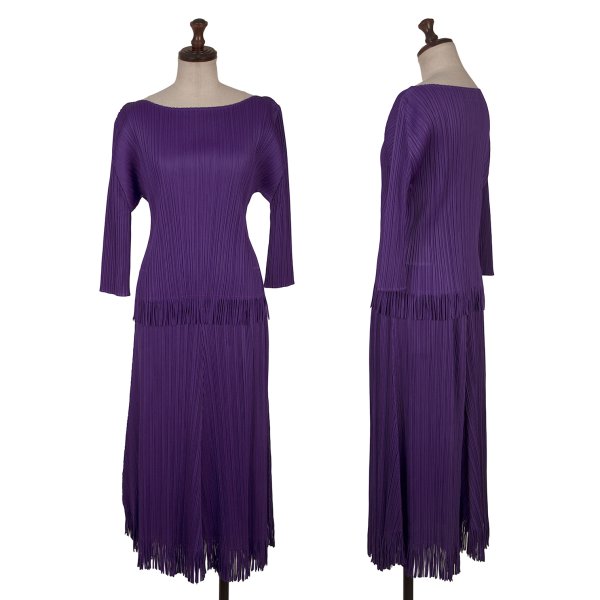 【中古】 筋目プリーズPLEATS PLEASE プリーツヘムフリンジカッティングセットアップ 紫3【レディース】