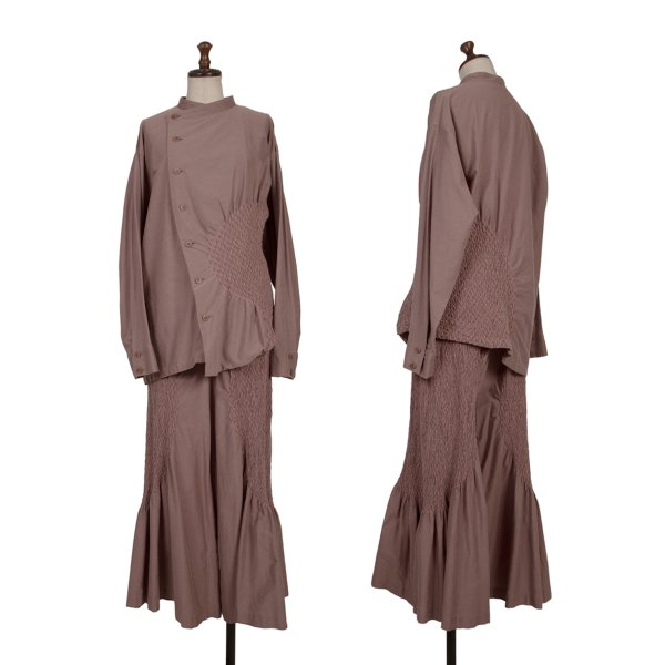【中古】 イッセイミヤケISSEY MIYAKE コットンポリシャーリングデザインセットアップ 濃サクラ色2【レディース】