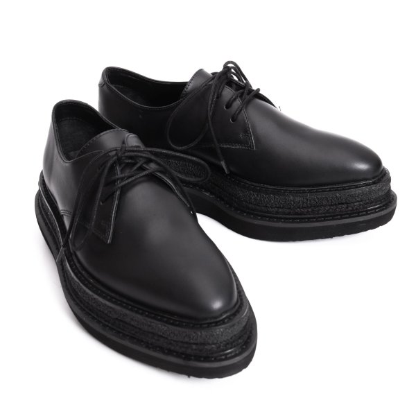 【中古】 定まり ヨウジヤマモトREGULATION yohji yamamoto レザープラットフォームプレーントゥシューズ 黒3(23.5糎位)【レディース】
