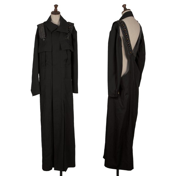 【中古】 ヨウジヤマモト ファムYohji Yamamoto FEMME ビジューかざり付けるショルダーシャツワンピース 黒M位【レディース】