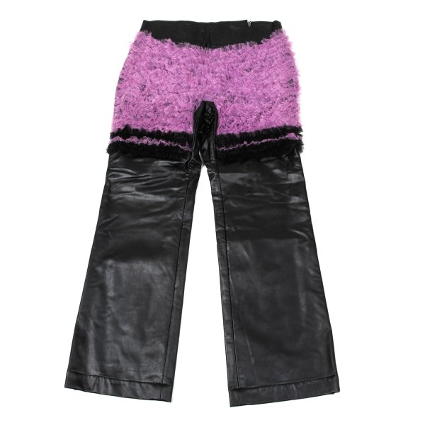【中古】 コムデ給仕COMME des GARCONS シンセティックレザーフリルかざり付けるズボン下 黒紫S【レディース】