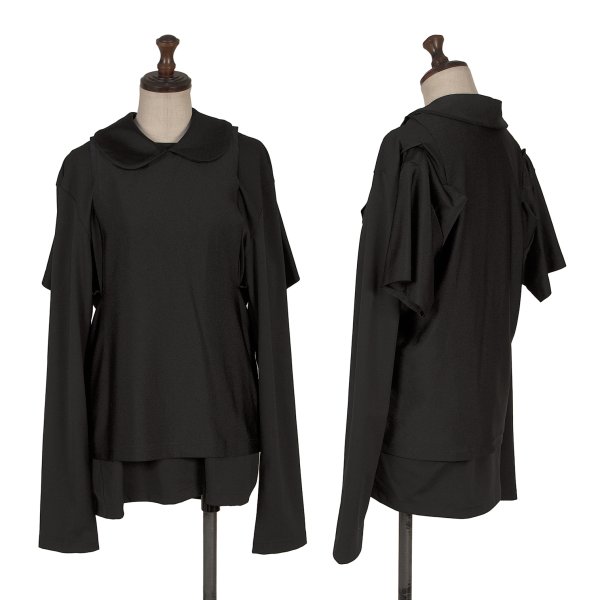 【中古】 コムデ給仕COMME des GARCONS ドッキングデザインストレッチラウンドカラートップス 黒M【レディース】