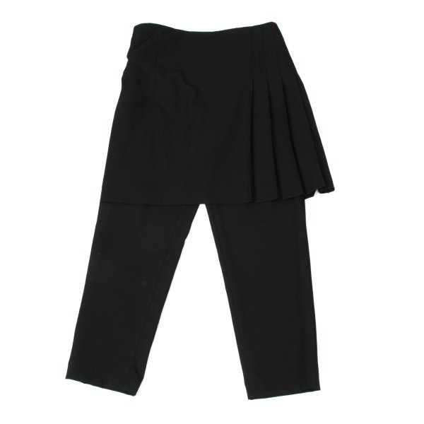 【中古】 コムデ給仕COMME des GARCONS ウールギャバサイドベルトラッププリーツスカートパンツ 黒M【レディース】